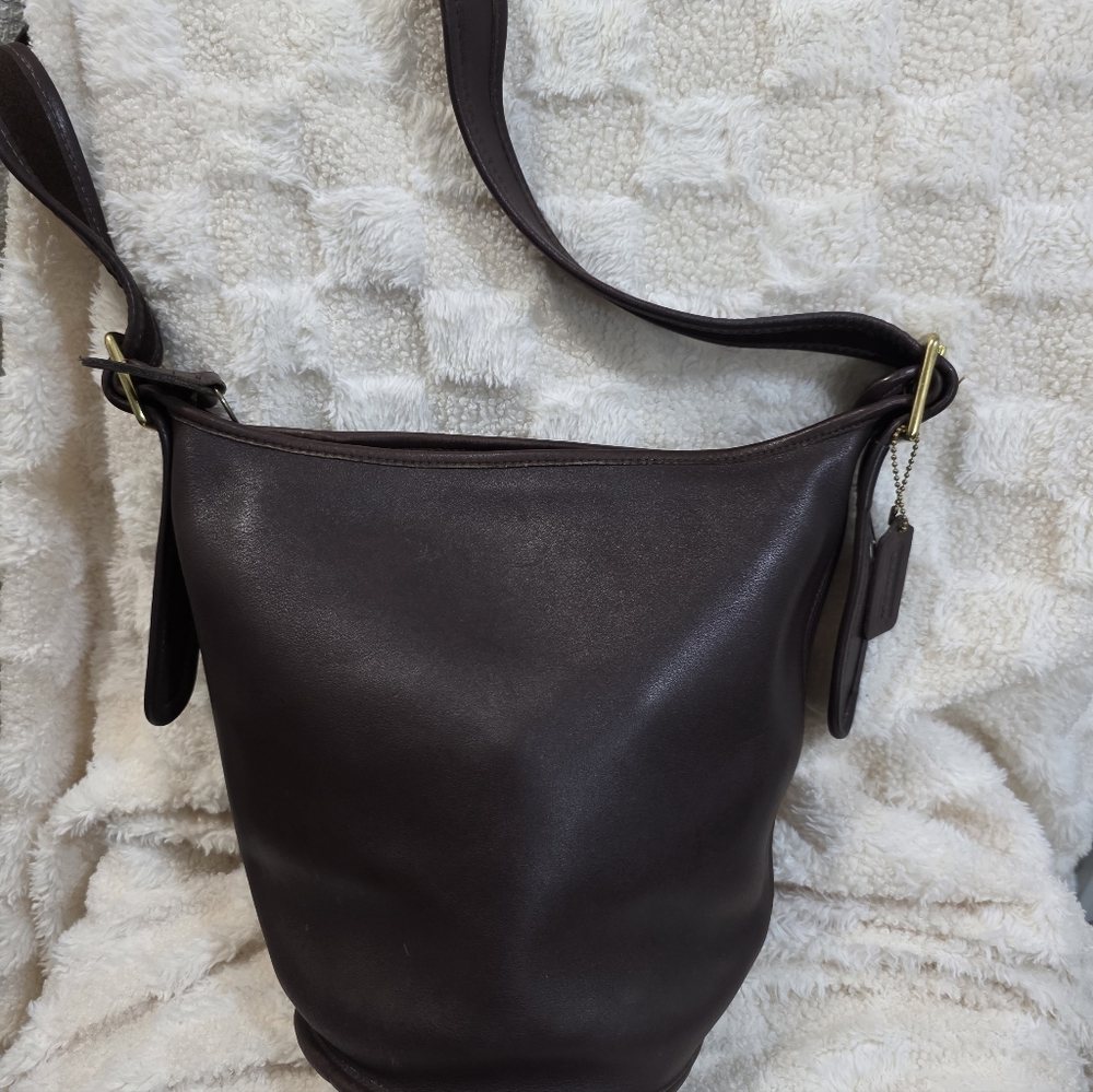 Vintage Coach Dark Brown Leather Bucket Bag with Gold Accents. 9953..Rare Find!